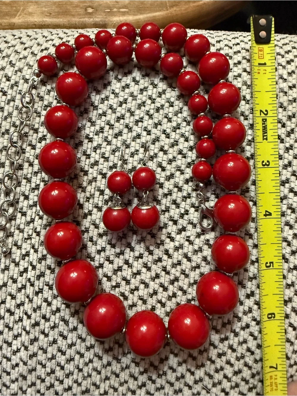 Red Bead Statement Necklace & Earrings Set